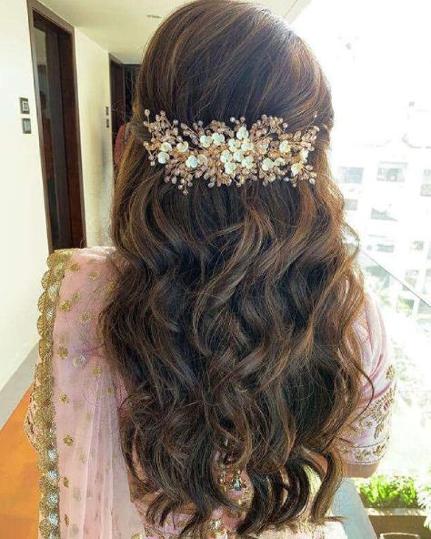 open waves one side sweep saree hairstyle