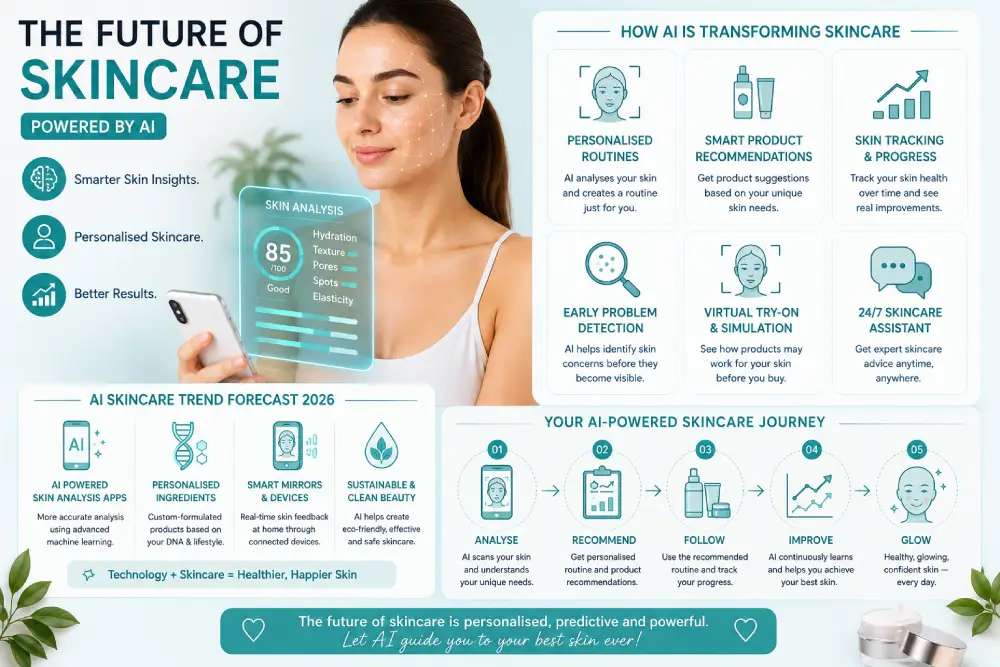 Person using AI-powered smartphone app to analyse skin for personalised skincare routine