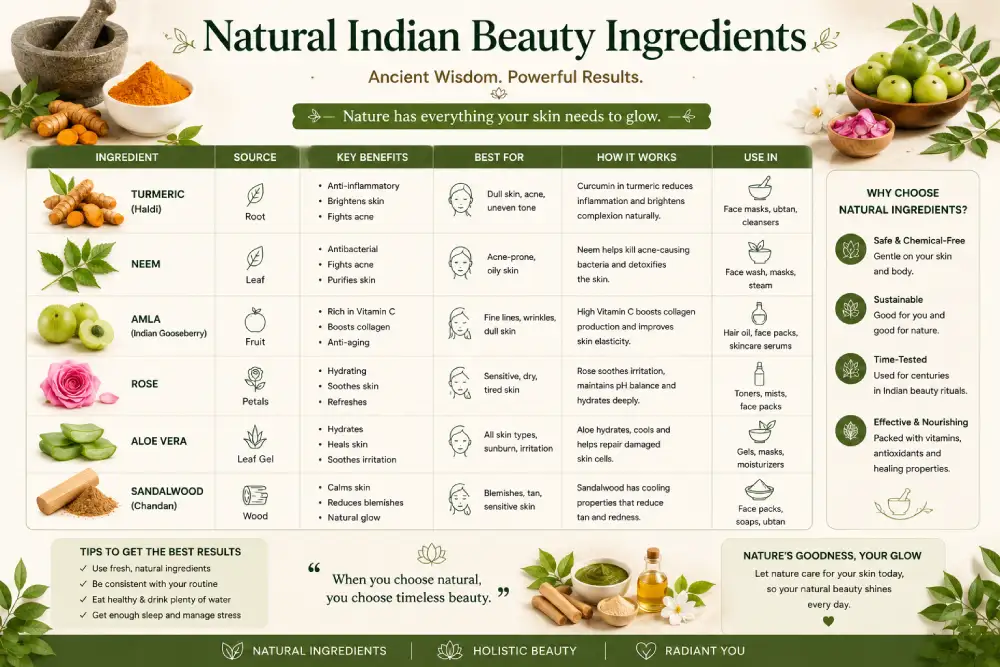 Natural Indian beauty ingredients for glowing skin