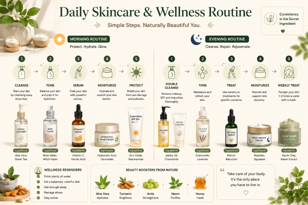 Daily skincare and wellness routine for Indian skin