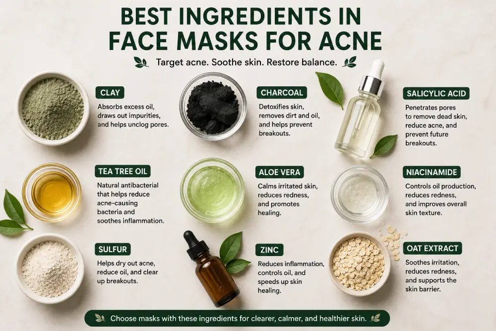 Best ingredients in face masks for acne – salicylic acid clay charcoal