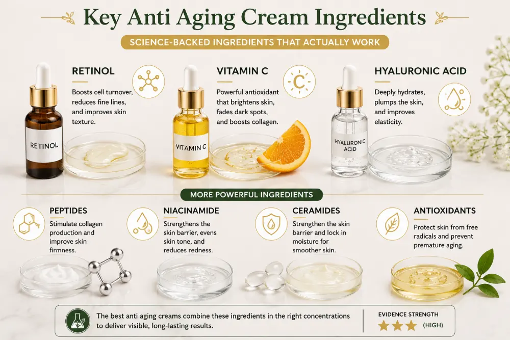 Key anti aging cream ingredients that actually work