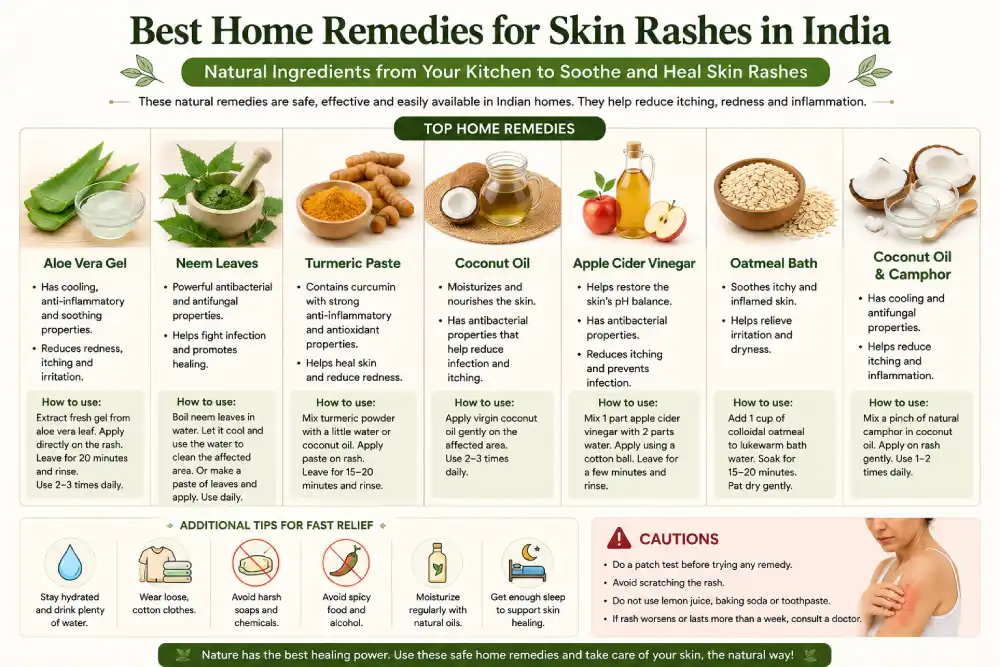 Best home remedies for skin rashes in India including aloe neem turmeric coconut oil