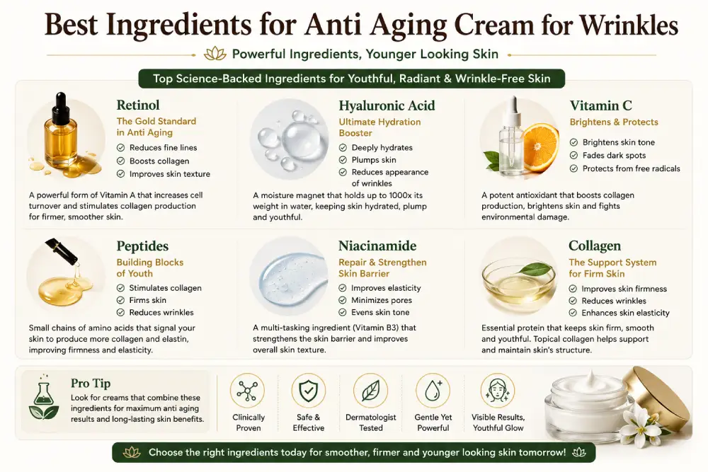 Best ingredients for anti aging cream for wrinkles — retinol peptides vitamin C