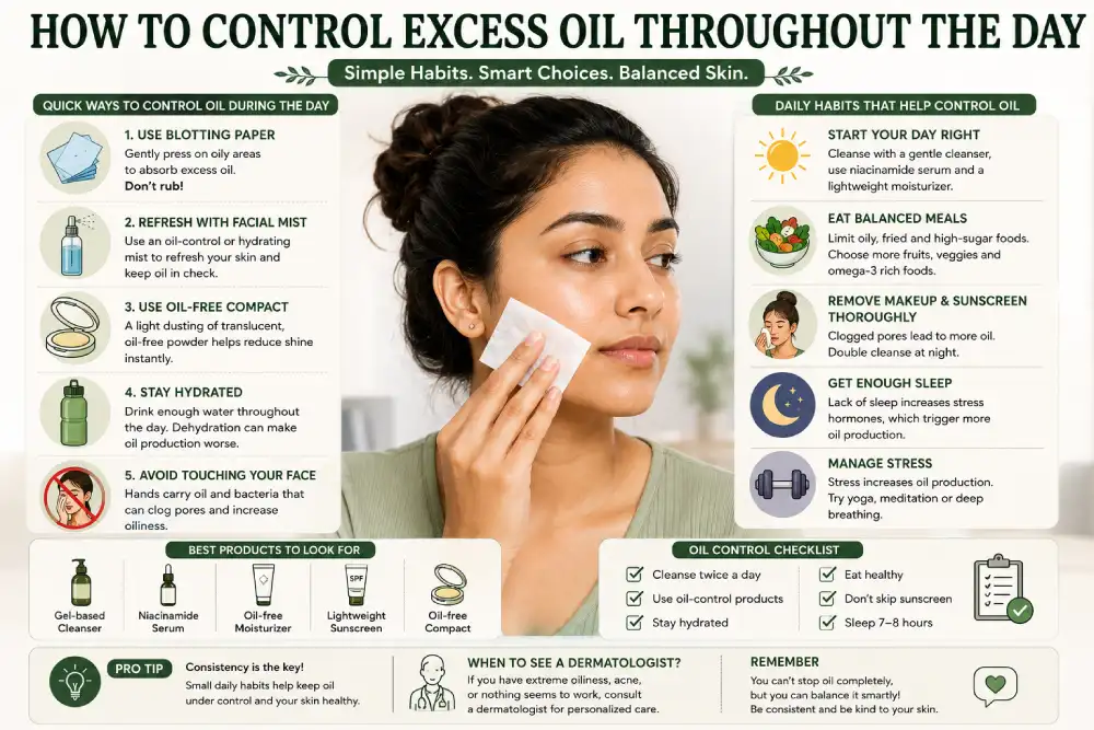 Person using blotting paper to control excess oil during the day