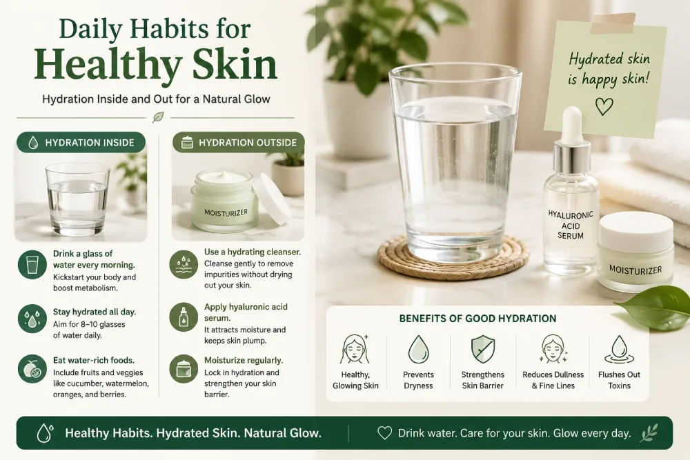 Daily beauty habits for healthy skin — hydration tips inside and out