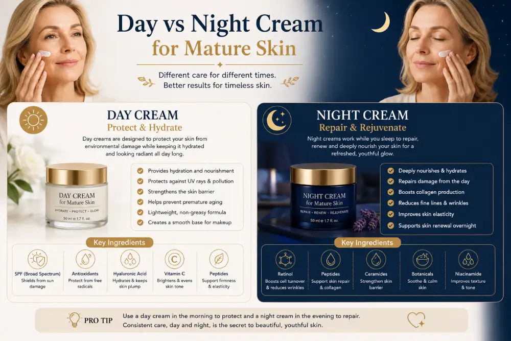 Day vs night cream for mature skin