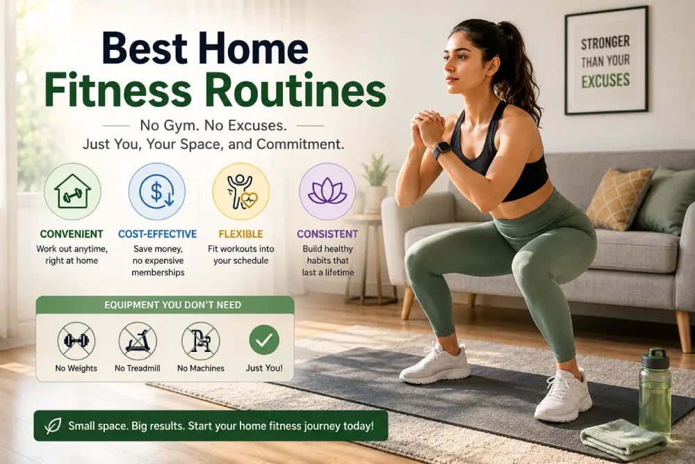 Woman doing a home fitness routine with no equipment in a small space