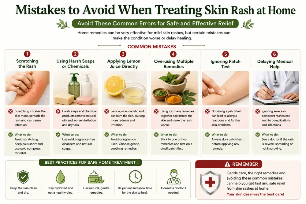 Common mistakes to avoid when treating skin rash at home including lemon juice