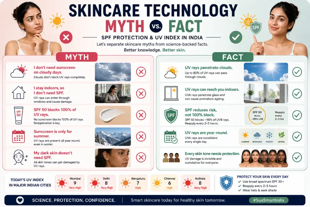 Skincare technology myth vs fact — SPF and UV index in India