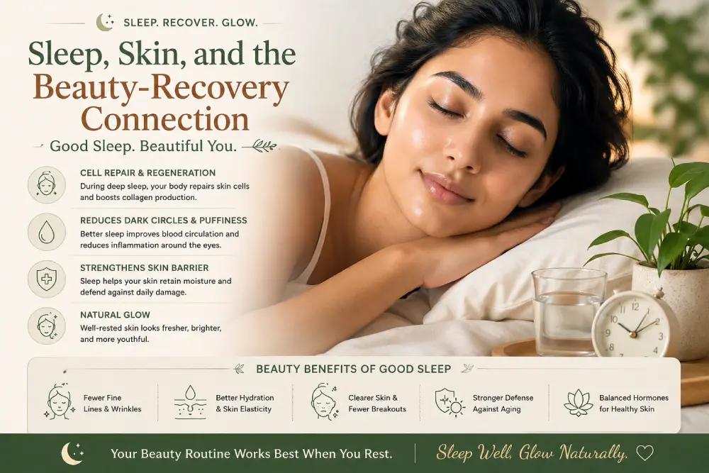 Glowing skin from good sleep health and overnight recovery