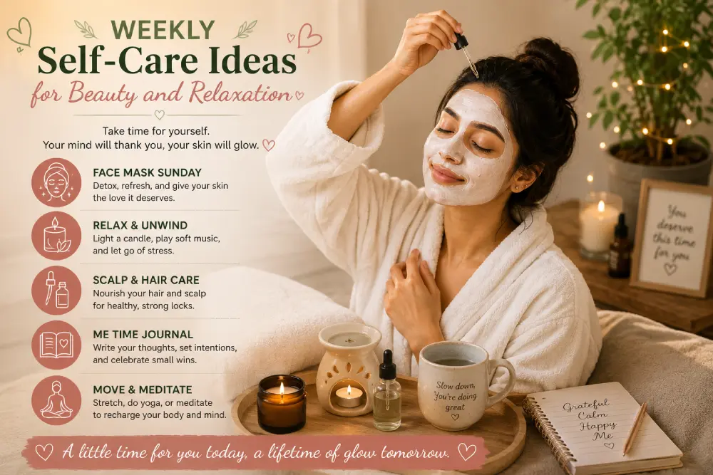 Indian woman wearing a face mask as part of her weekly beauty self-care and relaxation ritual