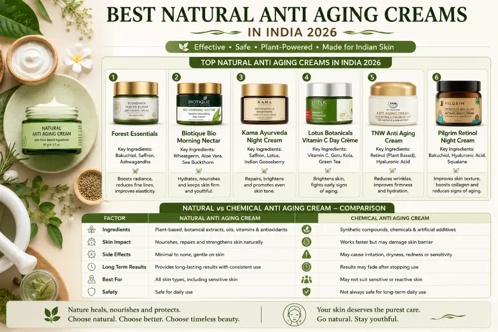 Best natural anti aging cream options available in India 2026 including bakuchiol products