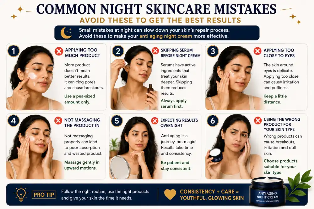 Common night skincare mistakes to avoid with anti aging night cream in India