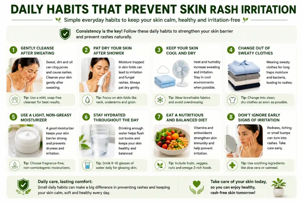 Daily habits that help prevent skin rash irritation — drying skin folds after shower India
