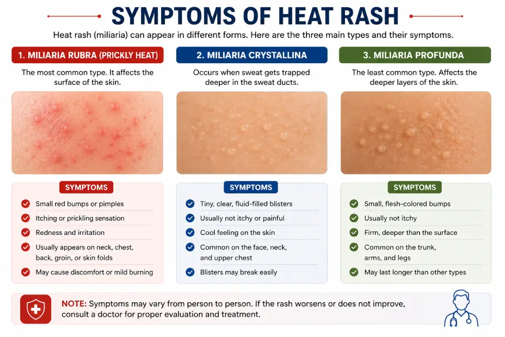 Types of heat rash symptoms miliaria rubra crystallina