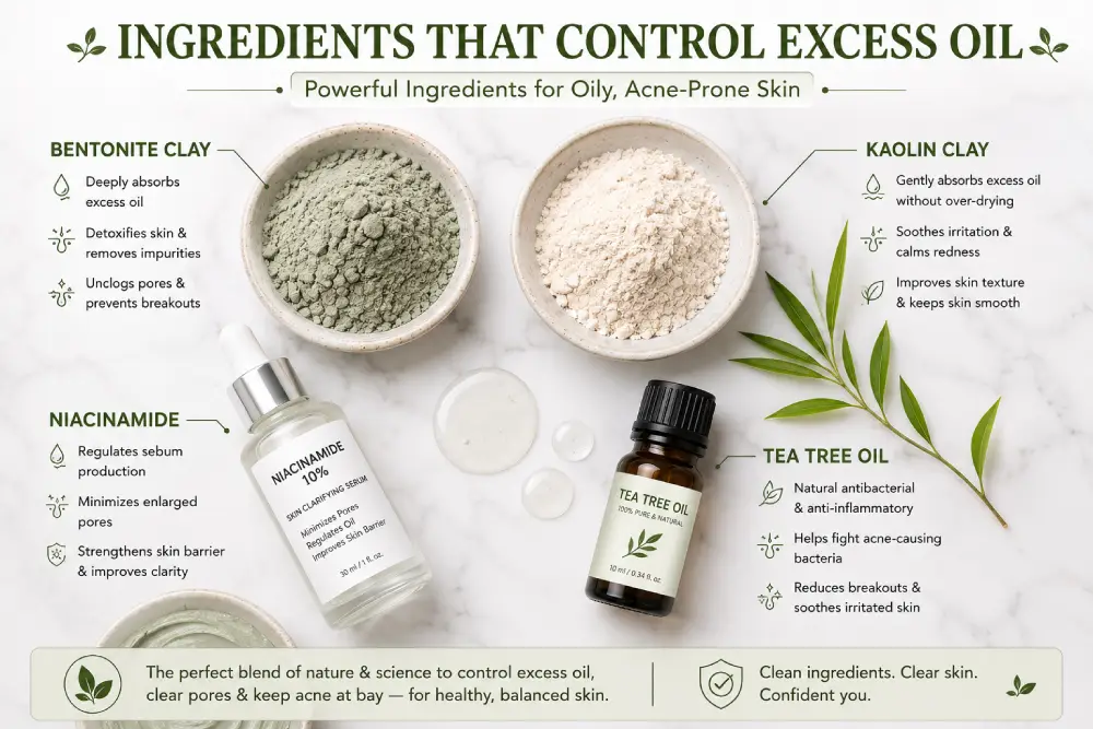 Best face mask ingredients for oily acne-prone skin — bentonite clay niacinamide tea tree oil