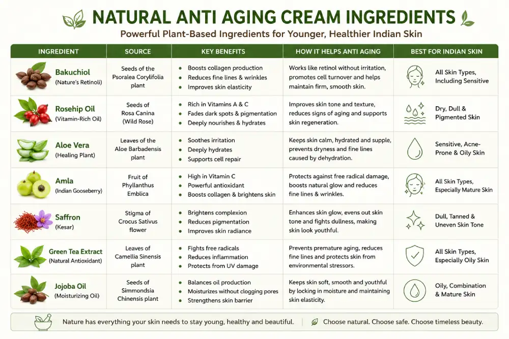 Best natural anti aging cream ingredients including bakuchiol rosehip amla and saffron