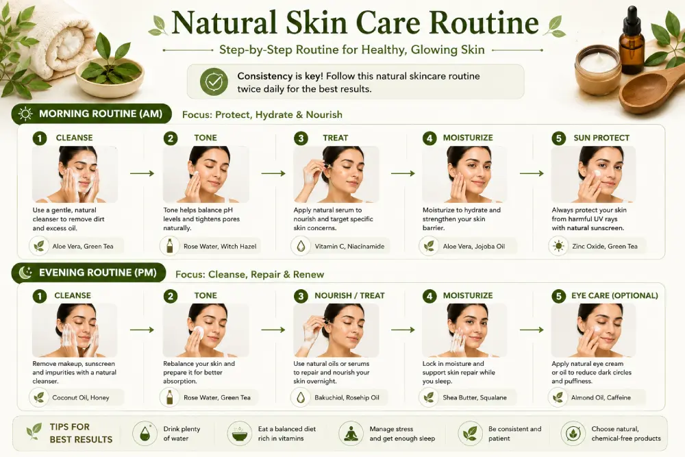natural skin care routine steps for morning and evening