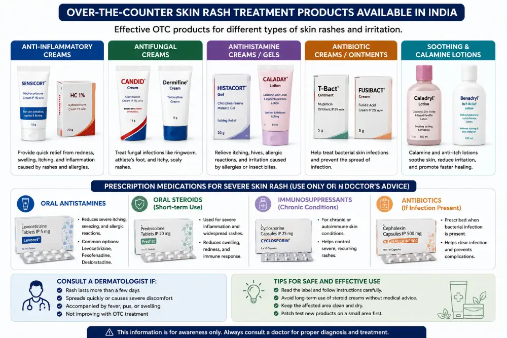 Over the counter skin rash treatment products available in India