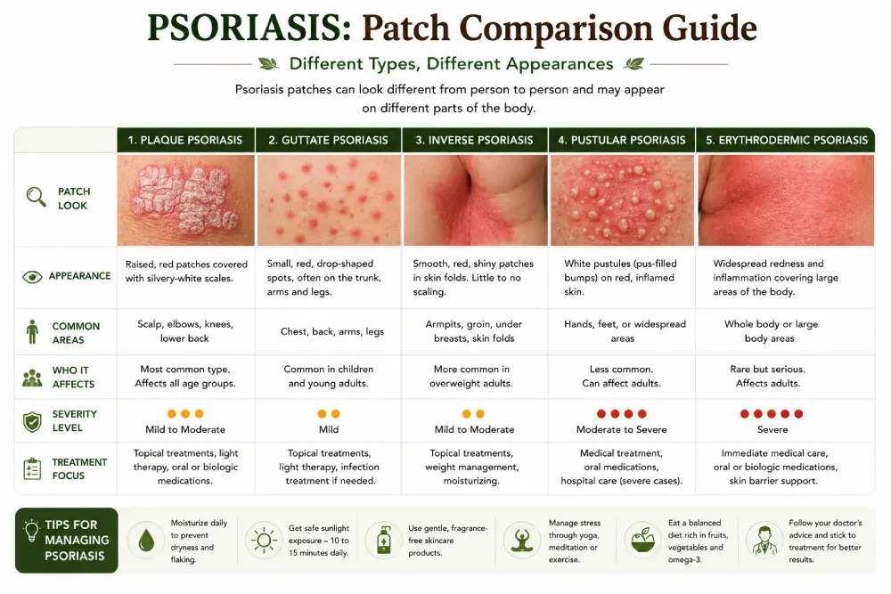 comparison graphic of psoriasis skin patches