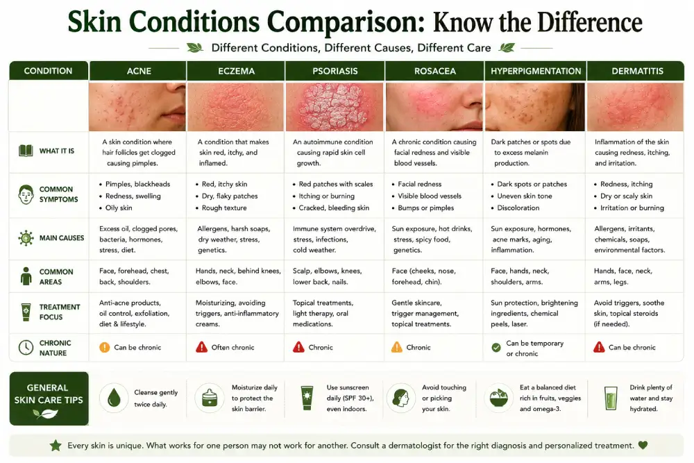 skin condition comparison table
