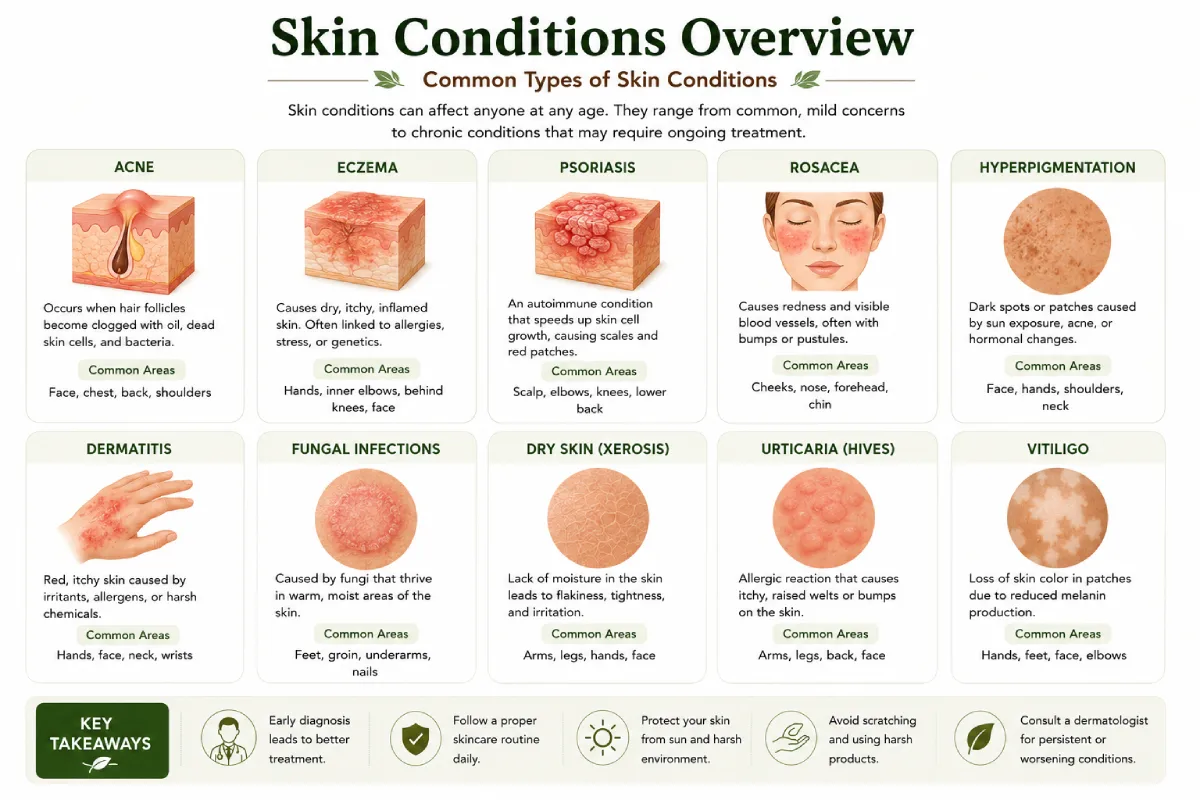 Common Skin Conditions Explained: Causes, Symptoms & Treatments (2026)