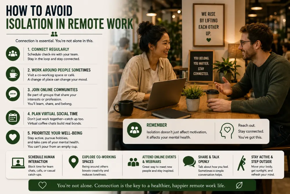 Remote workers connecting at a co-working space to avoid isolation