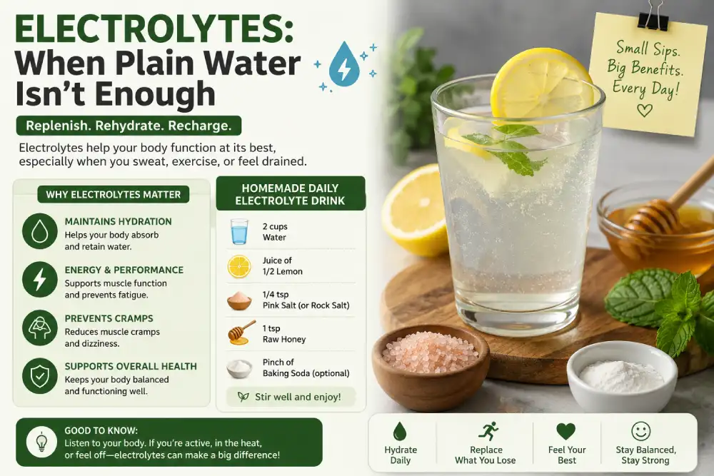 Homemade daily electrolytes drink with lemon, salt, and honey