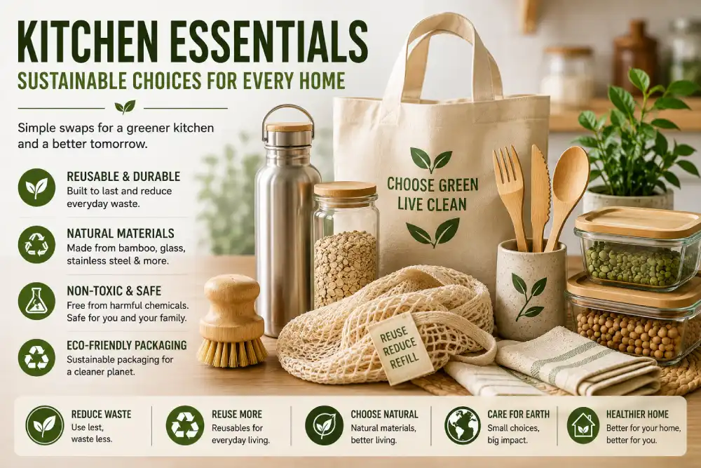 Eco-friendly kitchen essentials including beeswax wraps
