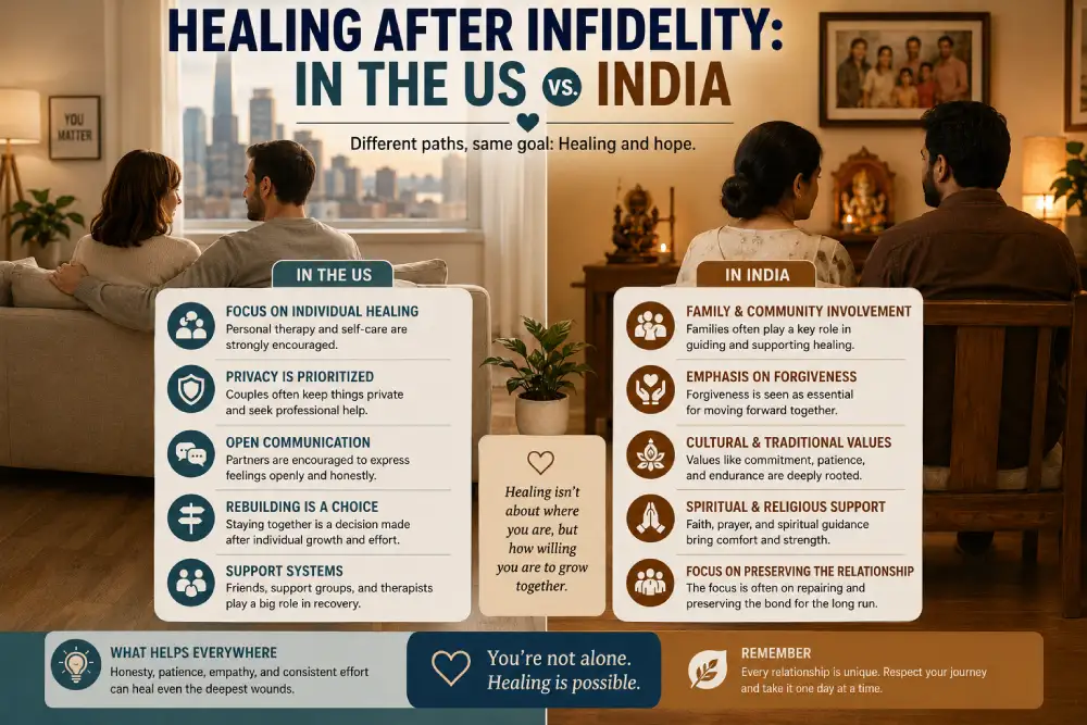 Couple navigating healing after infidelity within family and cultural context