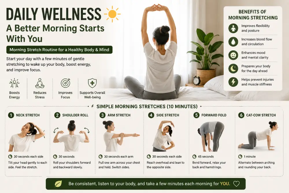 Person doing a healthy morning stretch routine