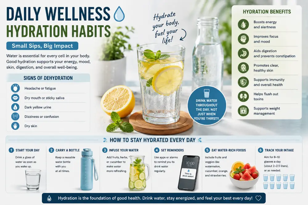 Daily hydration habits infographic