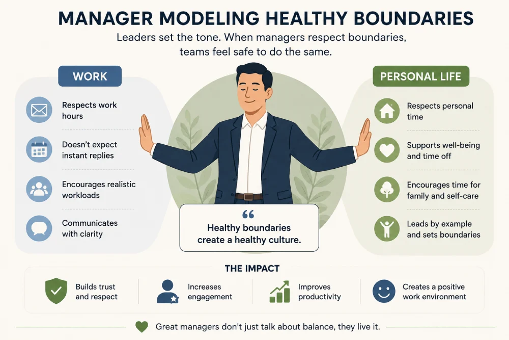 Illustration of a manager modeling healthy work life balance