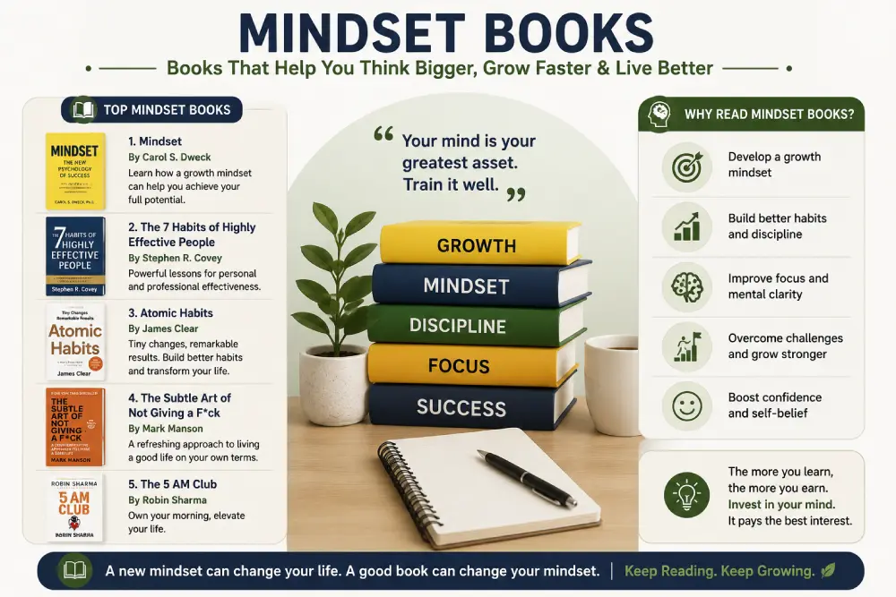 Reader exploring mindset books for personal growth