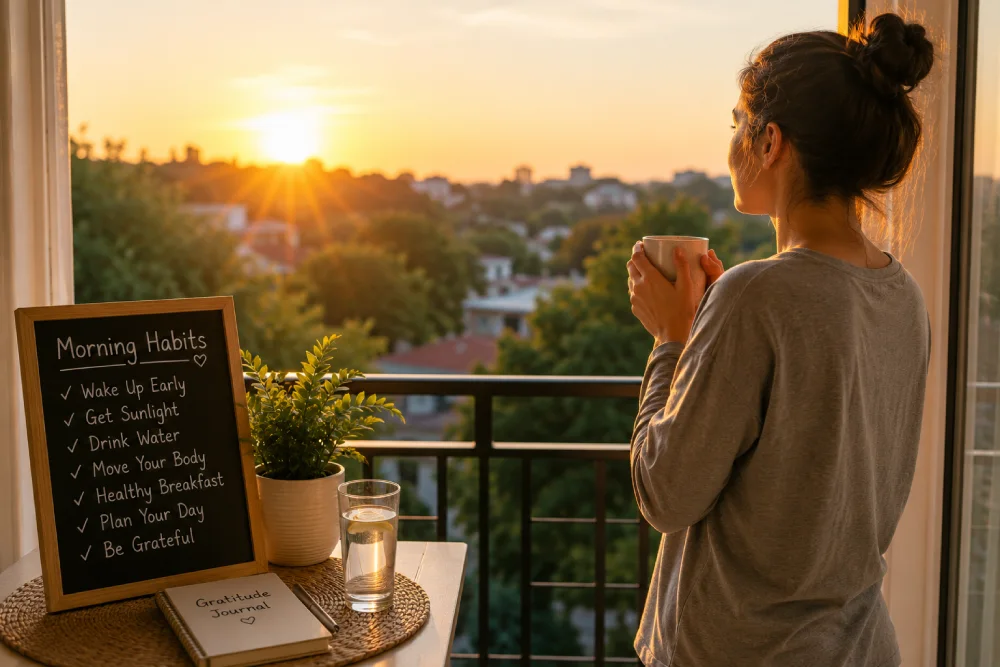Person getting morning sunlight exposure after waking up