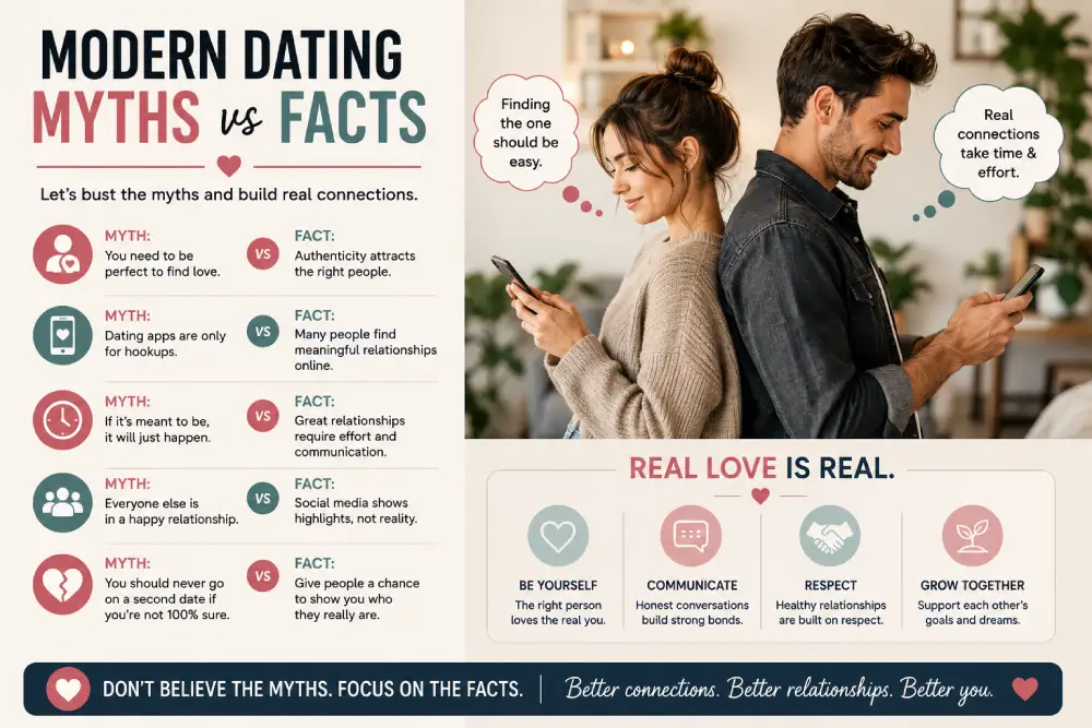 Myth vs fact graphic about modern dating misconceptions
