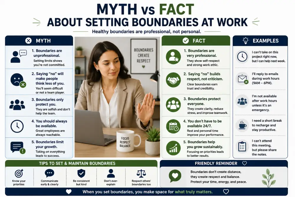 Myth vs fact graphic about setting boundaries at work