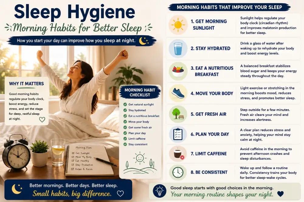 Sleep hygiene habits including morning light exposure