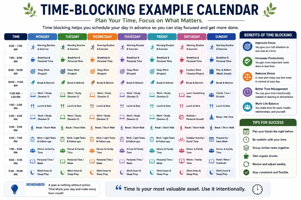 Time blocking productivity system example
