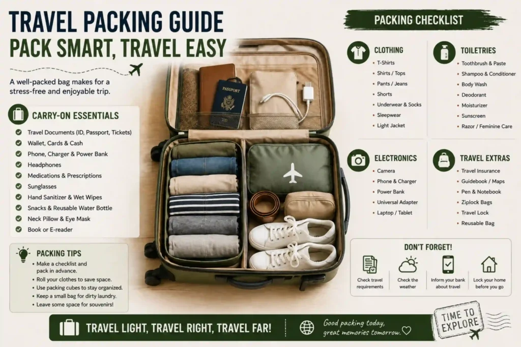 Capsule wardrobe packed in a carry-on suitcase
