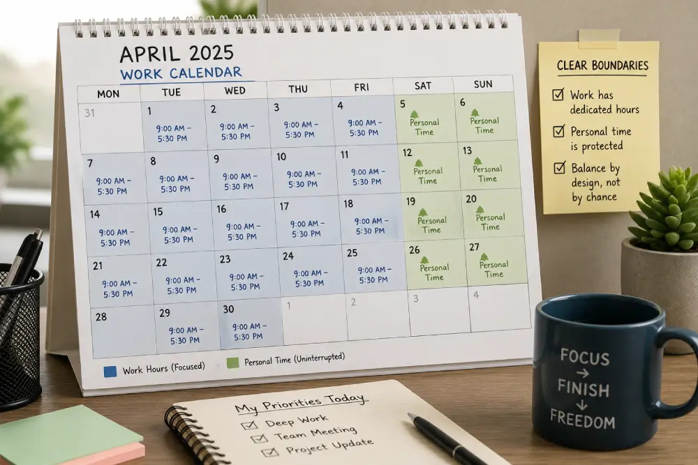 Calendar showing clearly defined work hours and boundaries
