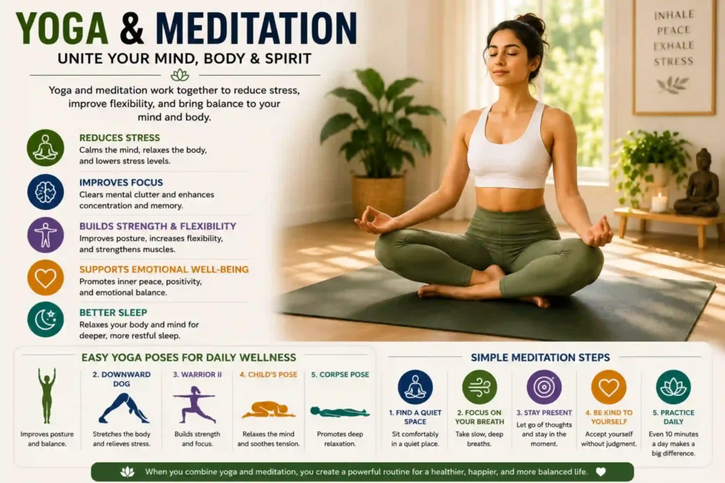 Yoga and meditation combo routine on a mat