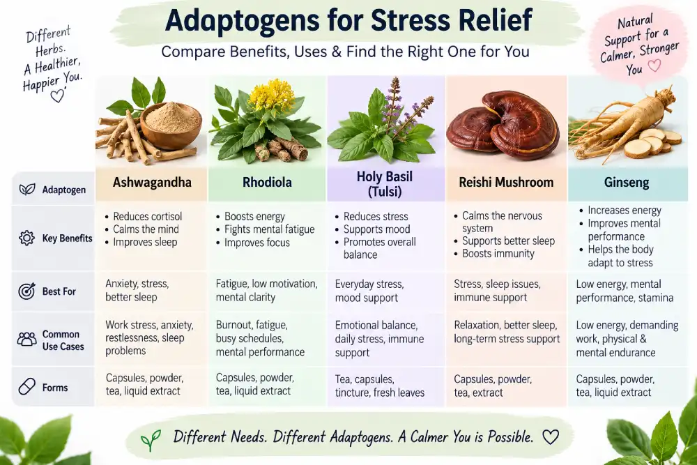 adaptogen comparison chart for stress relief