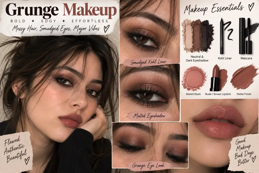 Smudged kohl liner and muted eyeshadow for a grunge aesthetic makeup look