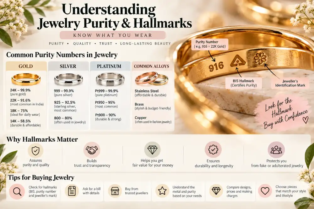 BIS hallmark on gold jewelry showing purity stamp such as 916 for 22K gold