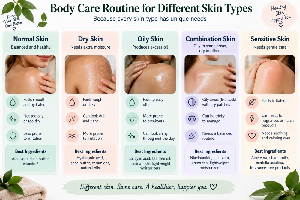 Comparison of dry, oily, combination, and sensitive body skin types