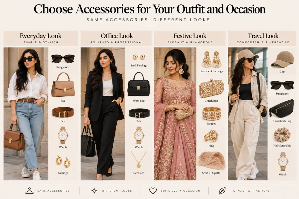 Neutral base and statement accessory pieces for a small, versatile collection
