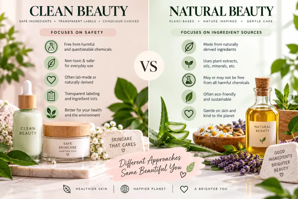 Comparison of what clean beauty and natural beauty labels actually mean