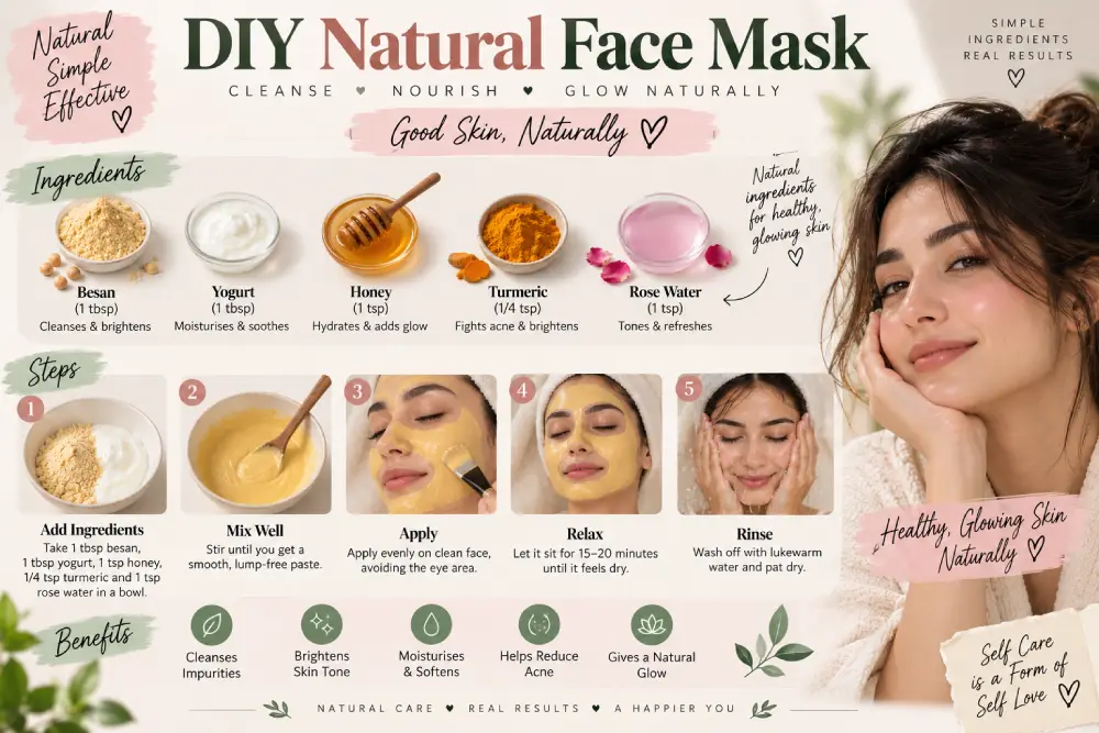 Step-by-step DIY besan face mask process
